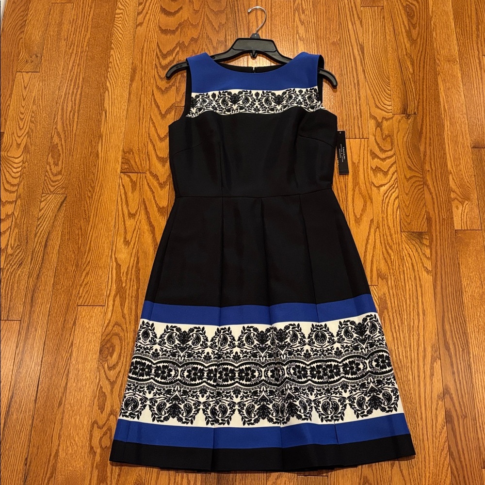 Tahari - Chic Black and Blue Patterned Midi Dress - New - Never Been Worn